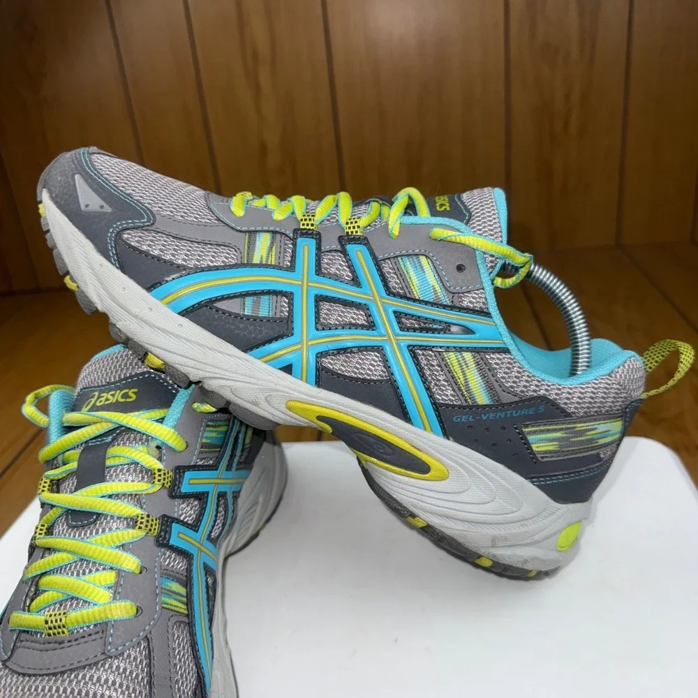 Asics Gel-Venture 5 Womens 11 Grey Blue Yellow Trail Running Shoes‎ T5N8N